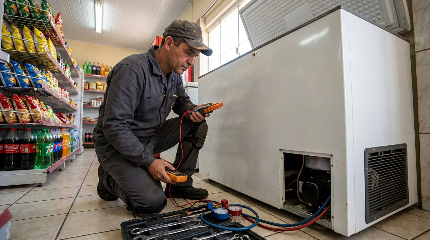 Reparo na placa eletrônica do freezer no Caxambu, Jundiaí‑SP
